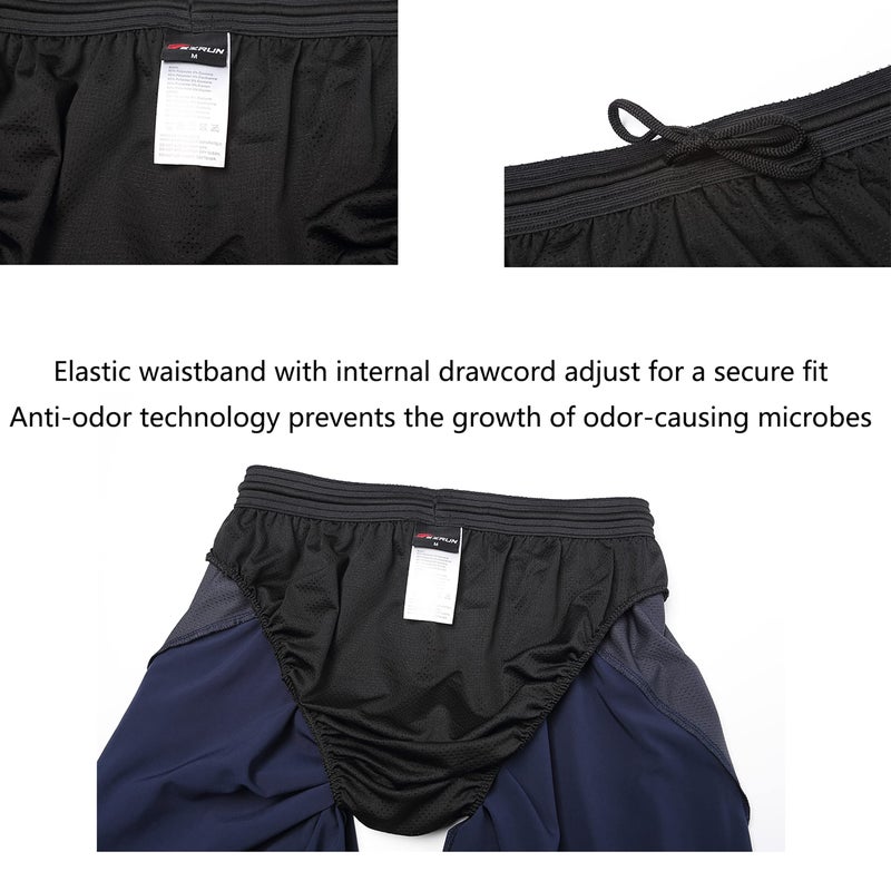 EZRUN Mens 9 Inch Lightweight Running Workout Shorts with Liner Loose-Fit Gym Shorts for Men with Zipper Pockets(Blue,L) - Image 5